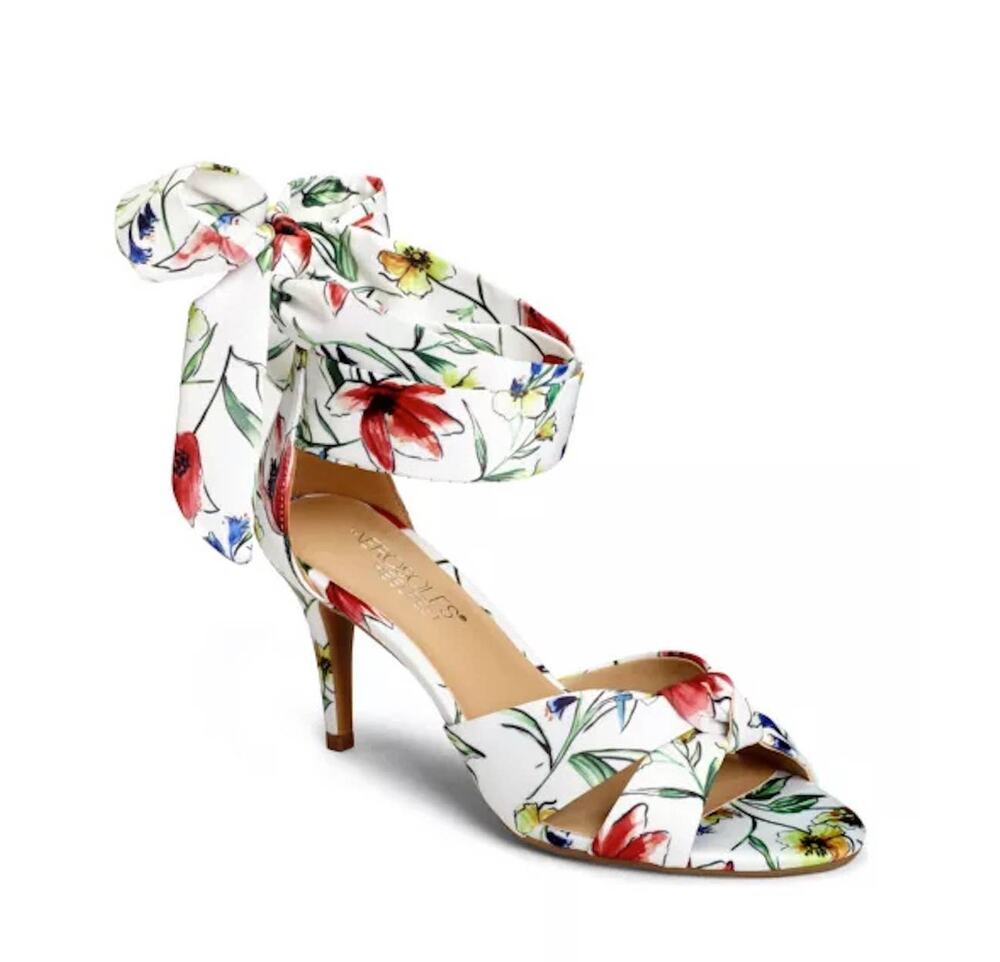 Aerosoles Market Floral Sandals | White Ankle Bow Heels | 7M